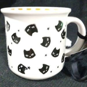 Halloween mug, black cat mug , orange checkered mug , checkered halloween